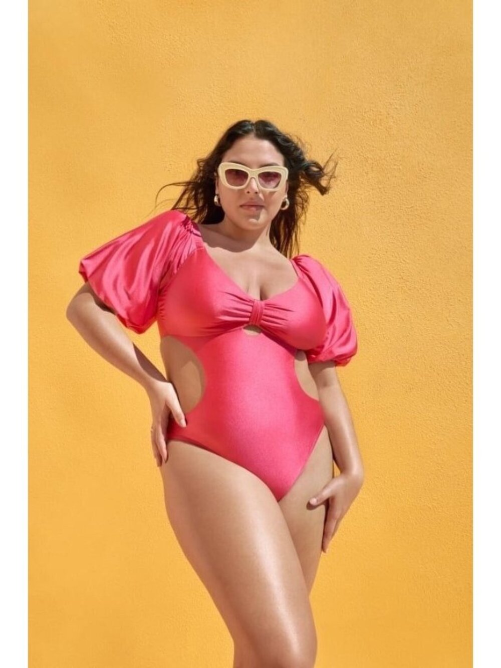 FE NOEL Pink Puff Sleeve One Piece Bathing Swimsuit Size 3X NEW NWOT